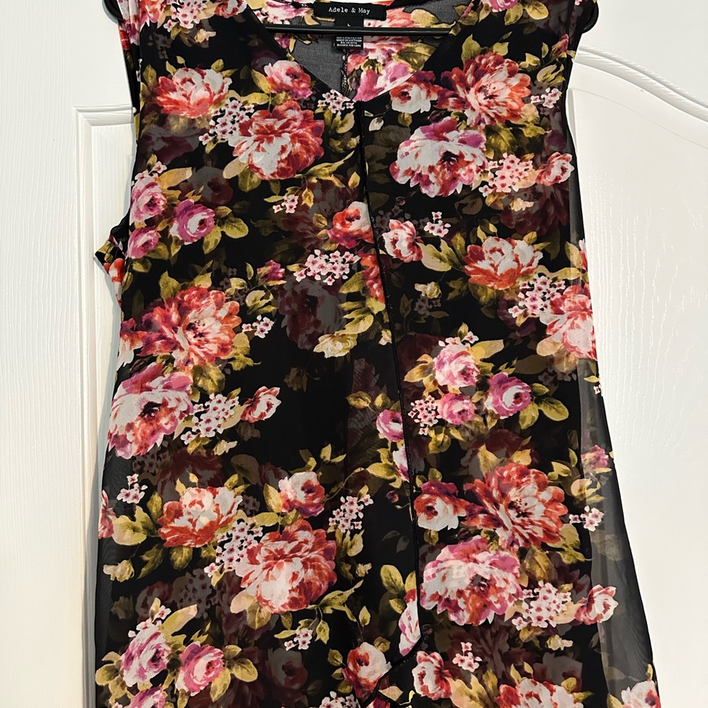 Floral Chiffon Blouse - Black and Pink